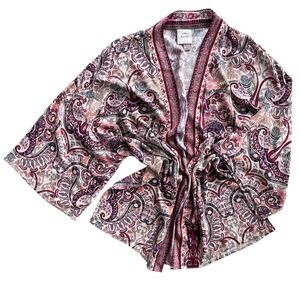 Knox Rose Women's XS/S Pink Cream Paisley Floral Open Front Boho Kimono Cardigan
